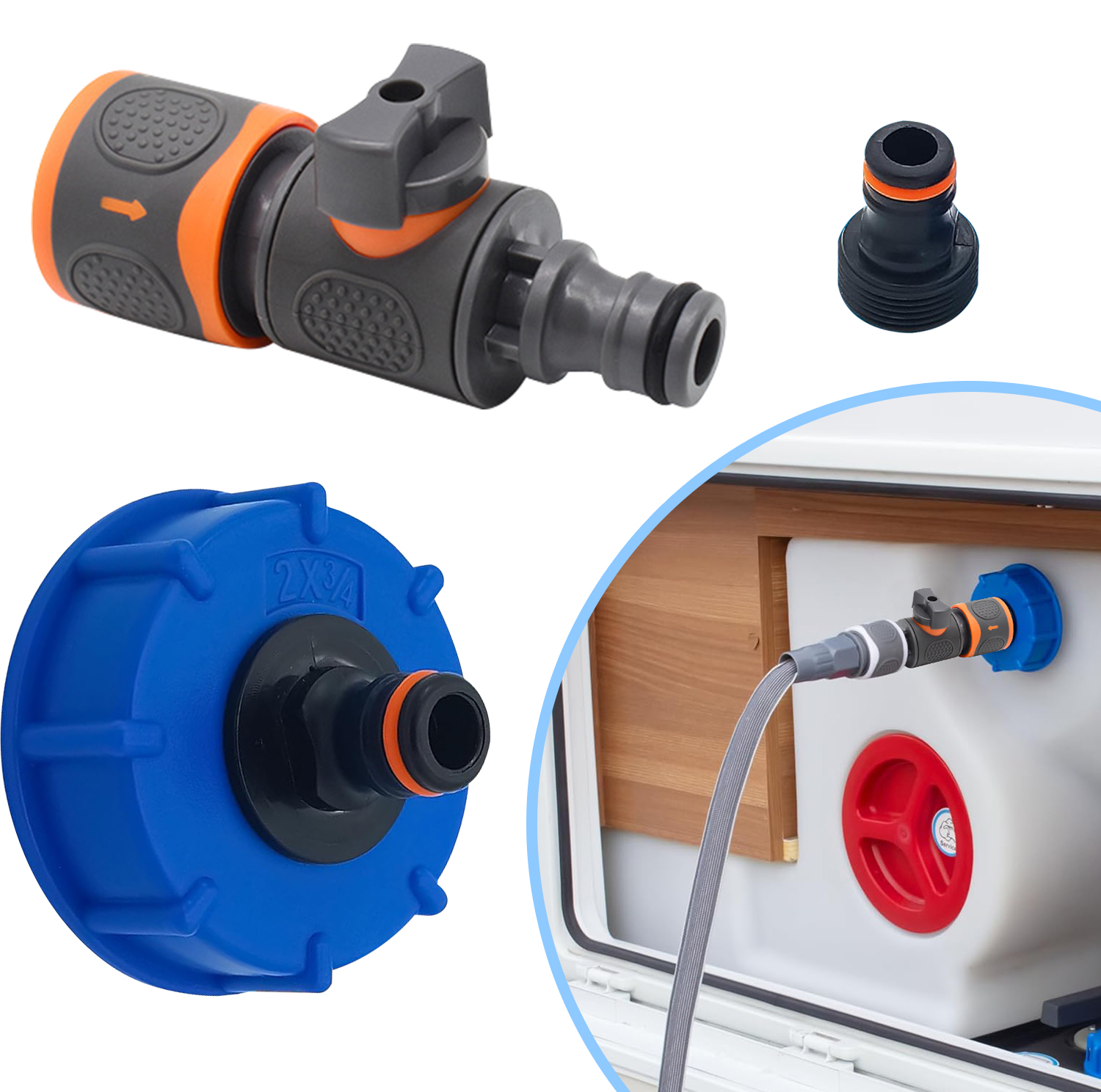 Wassertank-Abfülladapter, Ventil, Wohnmobil, Wohnwagen, Wasseraanschluss, Zubehör, Fülladapter mit Schnellkupplung: Silber