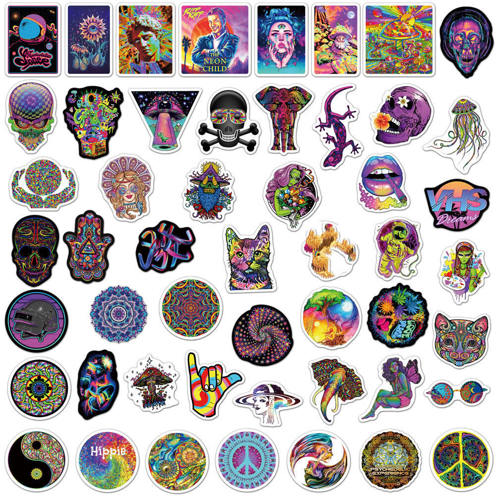 50Pcs Stoner Psychedelic Stickers Vinyl Waterproof Trippy Stickers Dazzling Decals DIY Stickers Scrapbooking Phone Sticker
