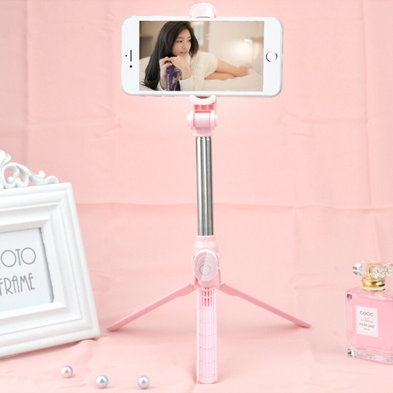 Telefon selfie stick bluetooth stativ smarttelefon roterbar selfie stick monopod palo selfie tripod trepied tripie telefon stativ: Rosa