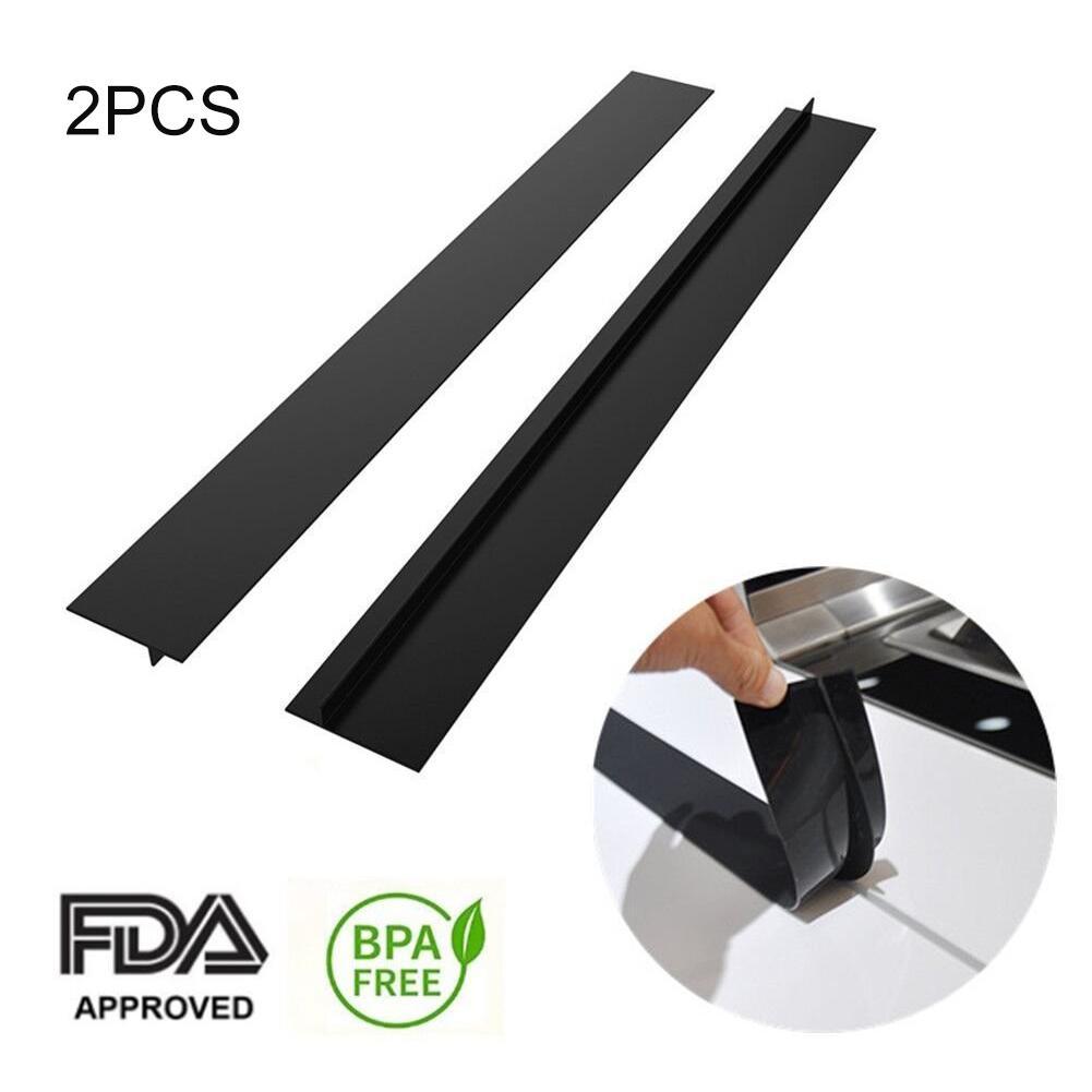 Set Of 2 Kitchen Silicone Stove Counter Gap Cover Heat Resistant Wide & Long Gap Filler Seals Spills Between Counter: Black