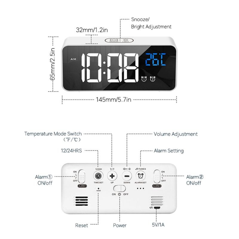 LED Digital Alarm Clock Orologio di Controllo Vocale Intelligente Con Snooze Temperatura Display Elettronico Orologi: Default Title