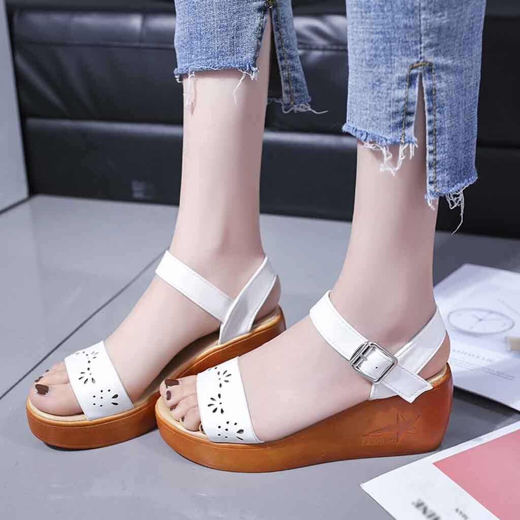 Hollow Wedge Sandals Women Summer Thick-soled Sponge Cake Buckle High-heeled Roman Shoes Woman Platform High Heel Zapatos