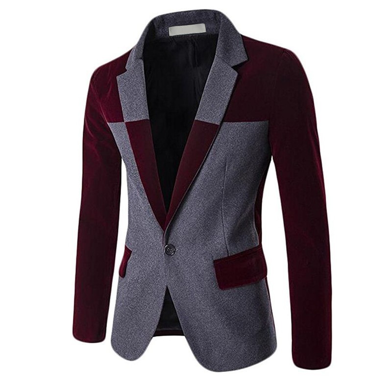 Vinter blazer herre herre slim fit splice langærmet jakkesæt business casual blazer med enkelt knap m -4xl