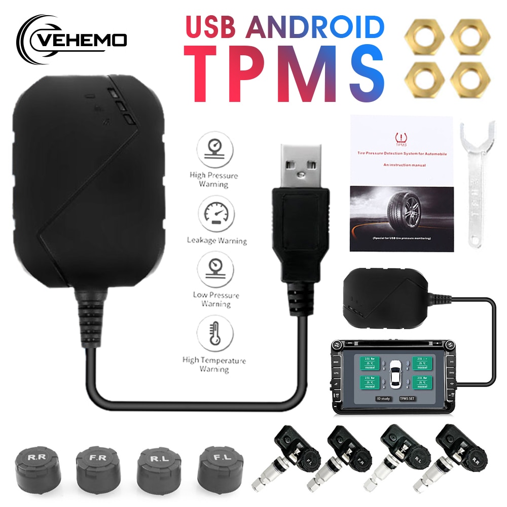 USB Android TPMS Tire Pressure Monitoring System Display Alarm System 5V Internal Sensors Android Navigation Car Radio 4 Sensors
