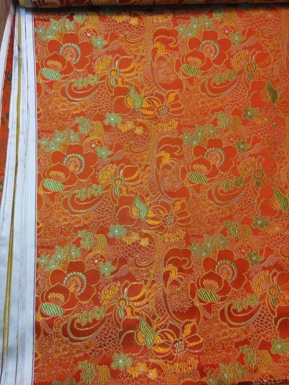 chinese silk brocade woven damask fabric cheongsam Cushion orange back with green and yellow Grapes flower