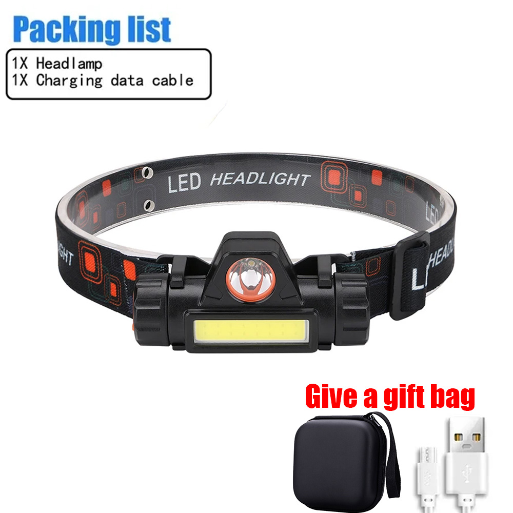 Bærbar mini kraftfuld led-pandelampe xpe+cob usb genopladelig jagtpandelampe vandtæt pandelampe med magnetisk hale