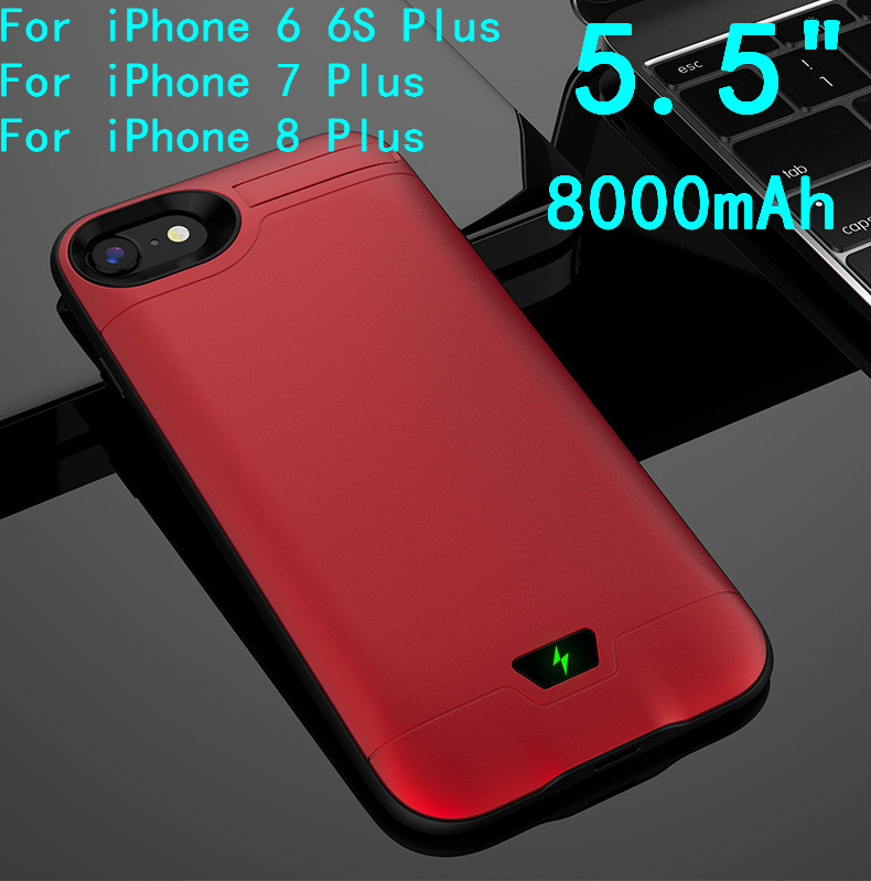 5000/8000mAh Backup Power Bank Batterij Case Voor iPhone 6 6S 7 8 Plus Slanke Ultra Dunne opladen Battery Case Charger Case Cover: ForiPhone 7Plus-Red