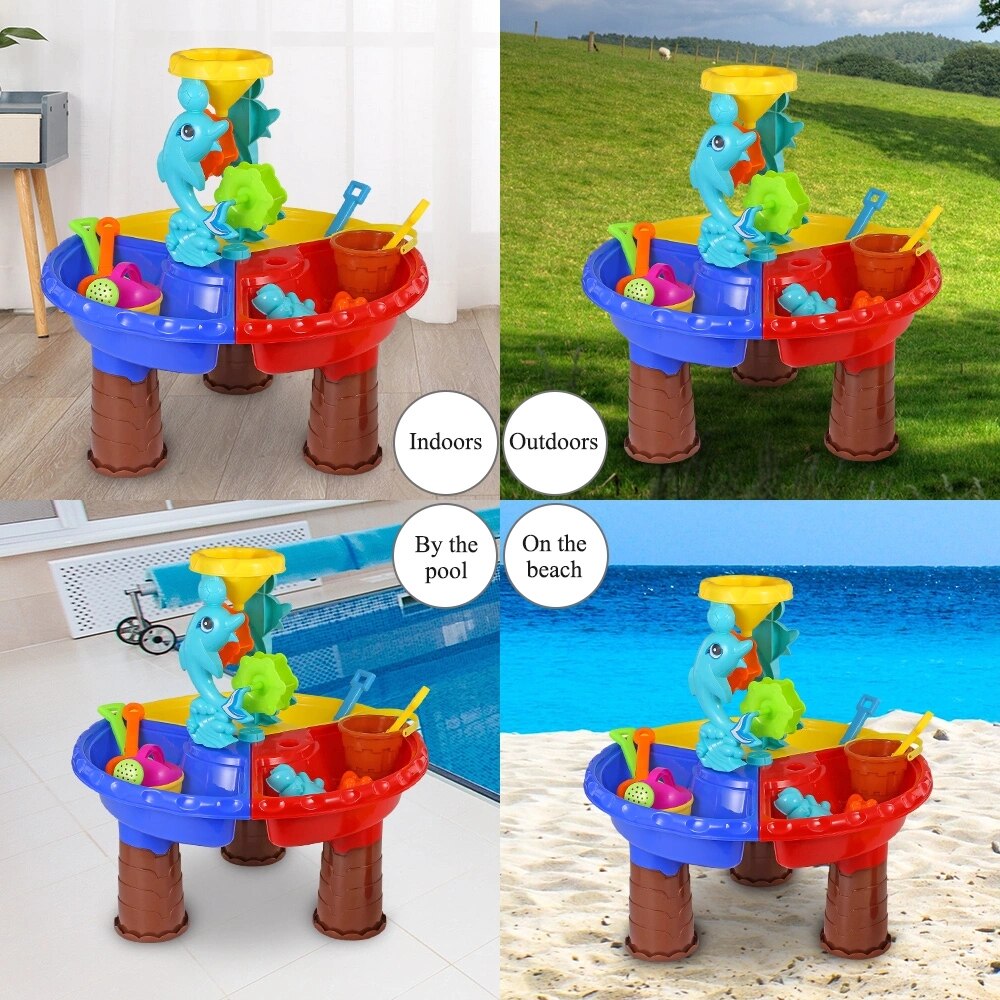 12 Stuks 3-In-1 Zand Water Activiteit Ronde Tafel Strand Speelgoed Strand Zand Speelgoed Set Met Activiteit zand Water Tafel Outdoor Speelgoed Voor Kinderen