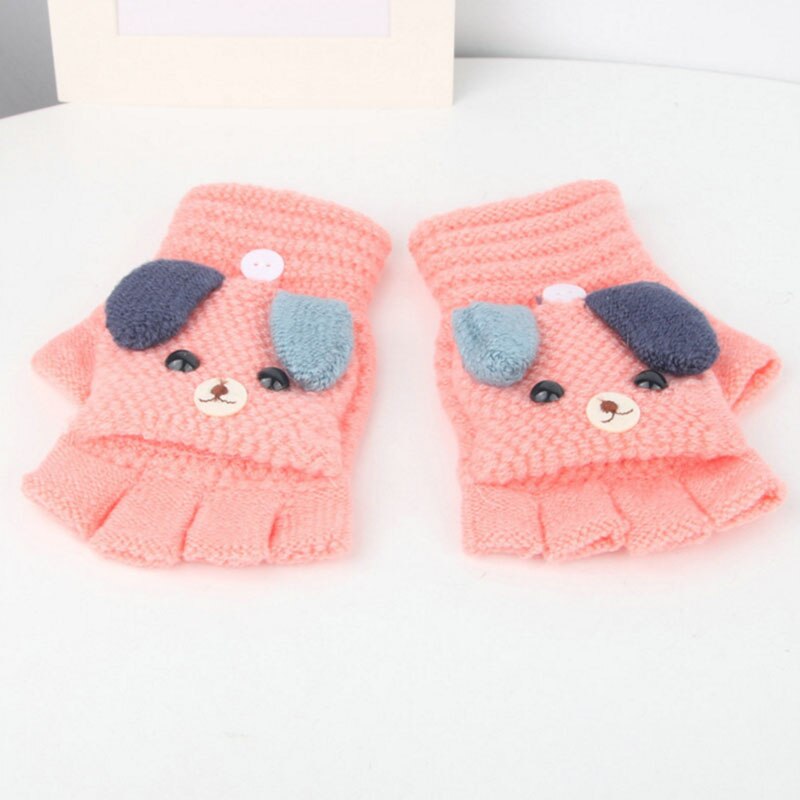 Guantes de punto para niño y niña de 3 a 12 años, manoplas cálidas de medio dedo para invierno, ST6
