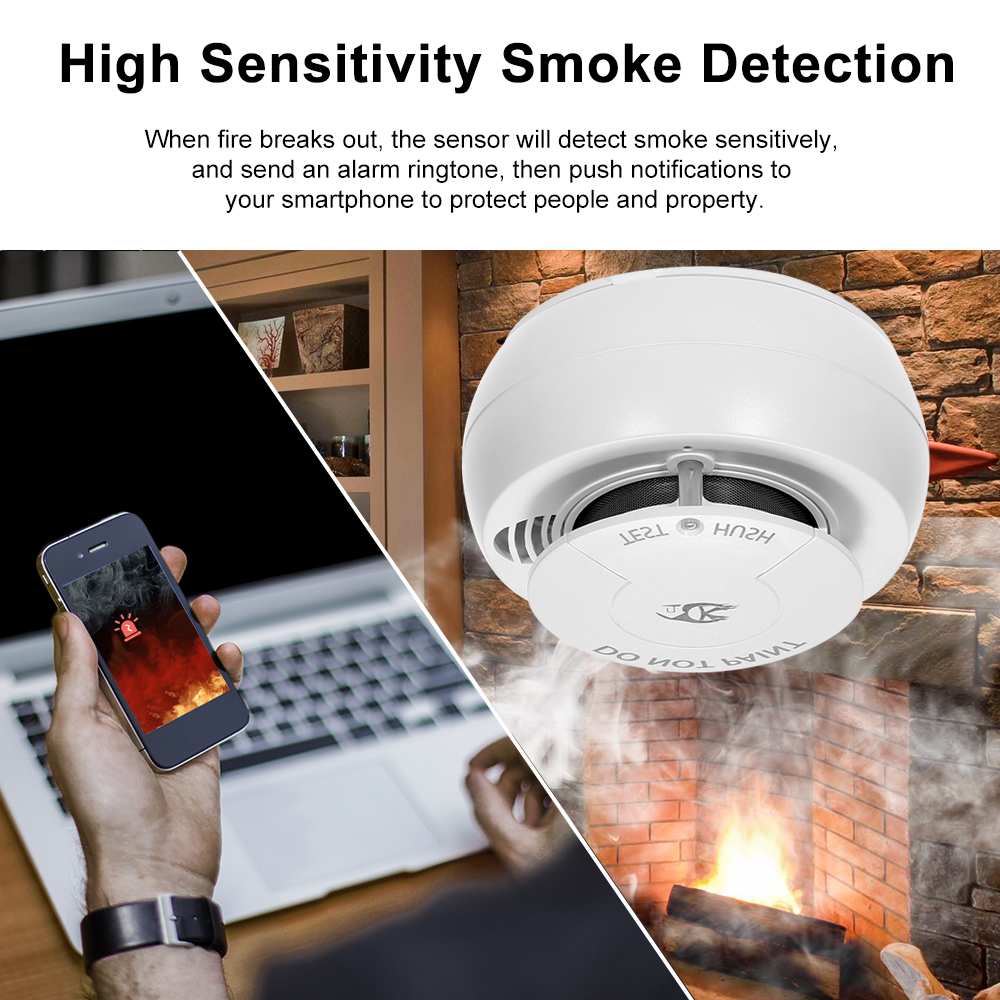 Sistema de alarma de incendios inteligente Detector de humo Sensor de humo Wifi Smart Life Tuya funciona con Alexa Google Home IFTTT Detector de incendios