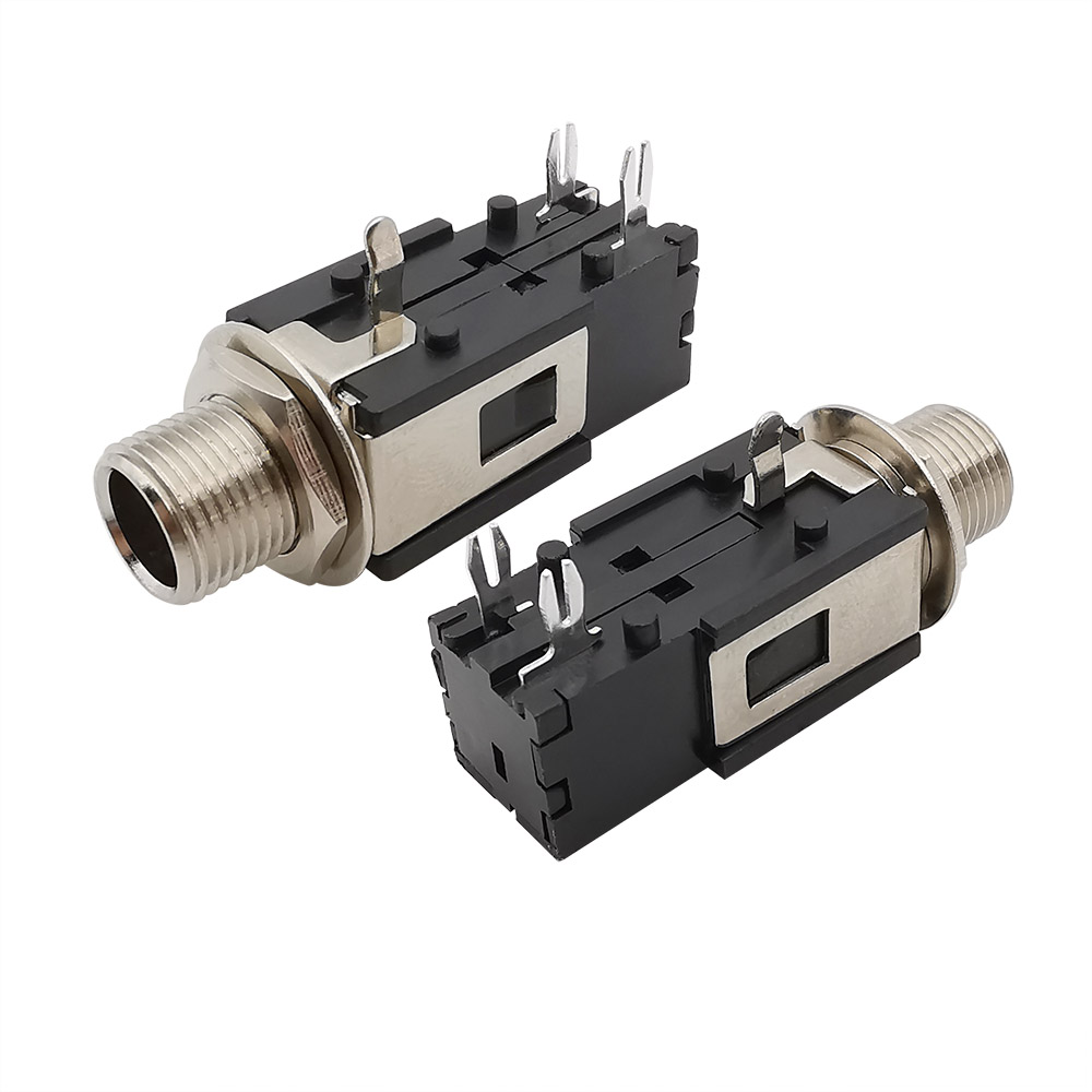 1/2/5 Stuks 1/4 "6.35mm Hoofdtelefoonaansluiting Mono Vrouwelijke Jack Draad Lock PCB Panel Mount Connector Microfoon Chassis Audio Adapter: Donkergrijs