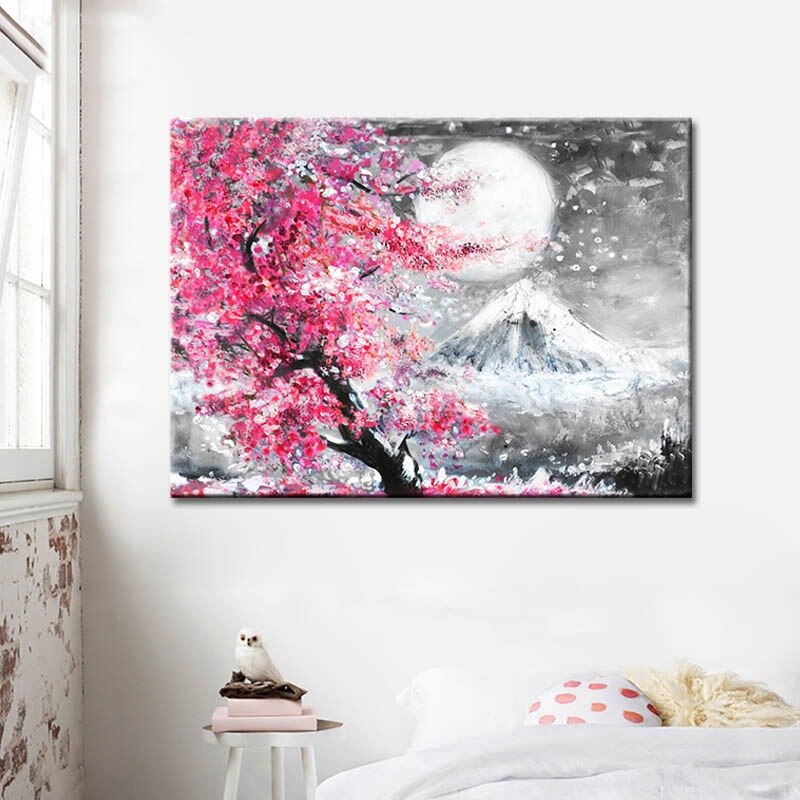 Estilo japonés Cerezo flor Fuji montaña paisaje acuarelas pinturas al óleo lienzo impresión hogar pintura decoración de pared sin marco