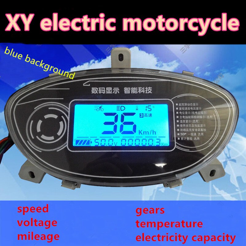 Nyeste 48v/60v/72v xy elektrisk motorcykel led / lcd digitalt voltmeter, farverigt lcd spændingsdisplay / kilometertæller / hastighedsmåler