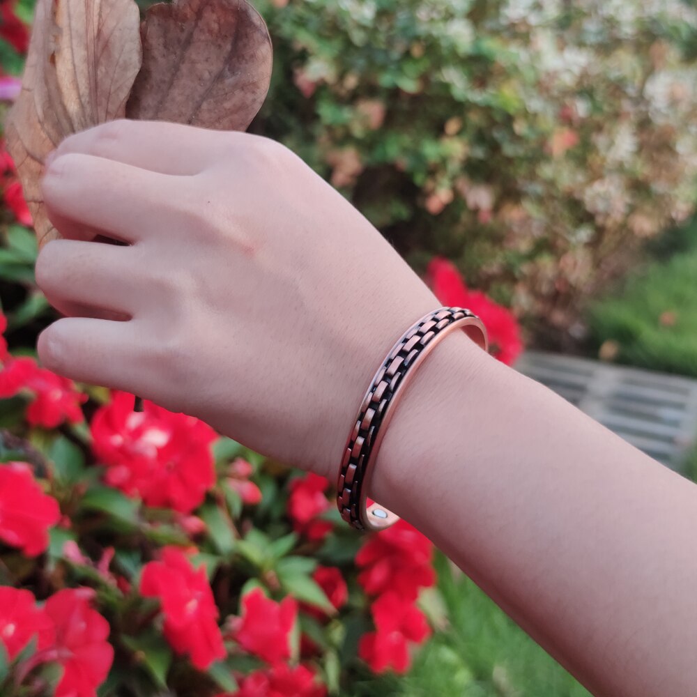 Magnetic Pure Copper Bracelet Male Adjustable Cuff Energy Magnetic Bracelet Benefits Wristband Stripe Health Men Bracelets Women