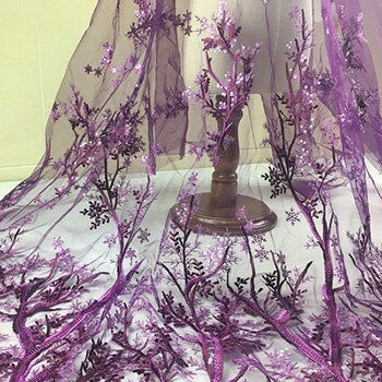 Paljetter broderi franska nät spets tyg 3d blomma tyll spets afrikanska spets tyg för bröllop nigerianska festklänning: Lila