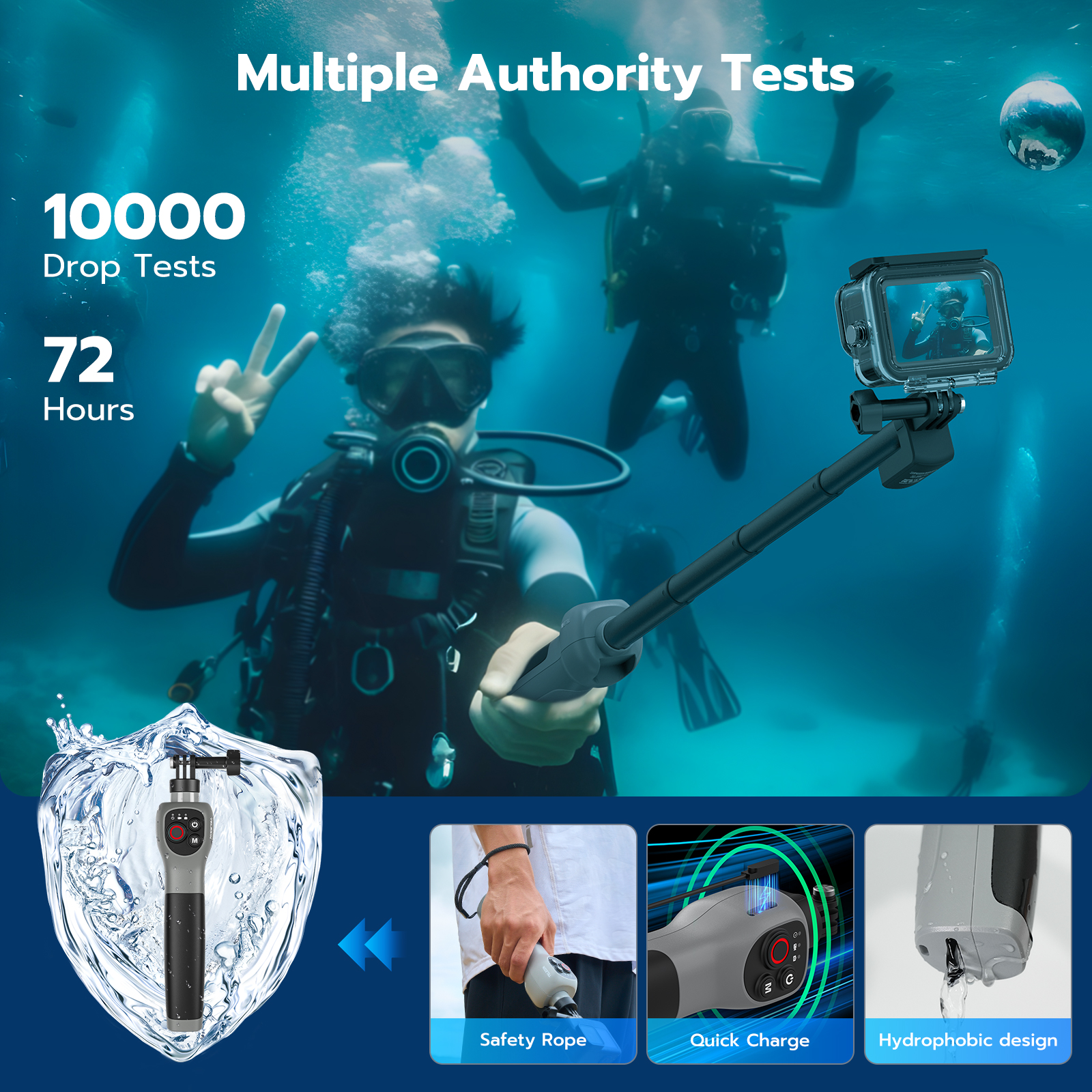 TELESIN Podwodny kij do selfie Wodoodporny, wysuwany kij do selfie Bezprzewodowy pilot do Gopro Hero 8 9 10 11 12 13