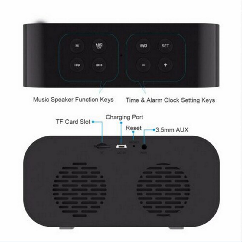 Laute Bluetooth-Lautsprecher Kabellose Stereo-Extra-Bass-Lautsprecher Wecker Radio MP3 Player Mirror LED Digital Alarm Clock