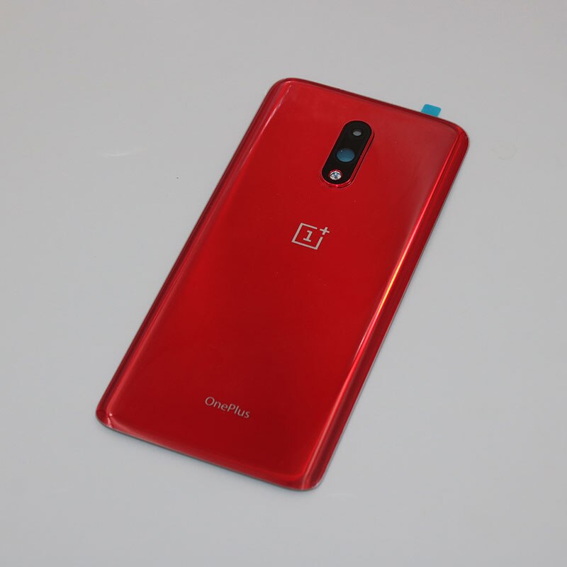 100%  originale oneplus 7 bakre batteridekseldør bakglass ett pluss 7 kabinett 1+ 7t p7819 med kameralinse + logo: Rød