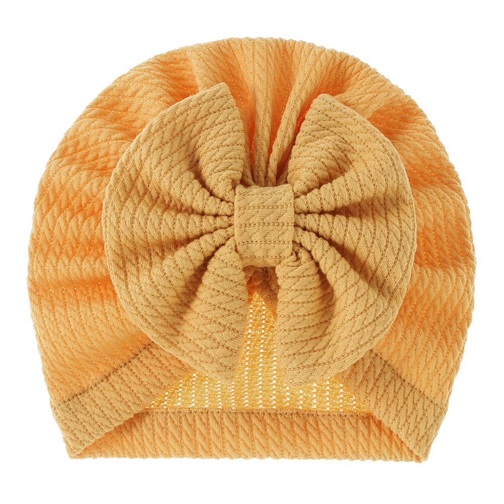 Chapeau Turban élastique pour bébé fille, en coton doux, avec nœud papillon, couleur unie, pour -né, printemps: 7