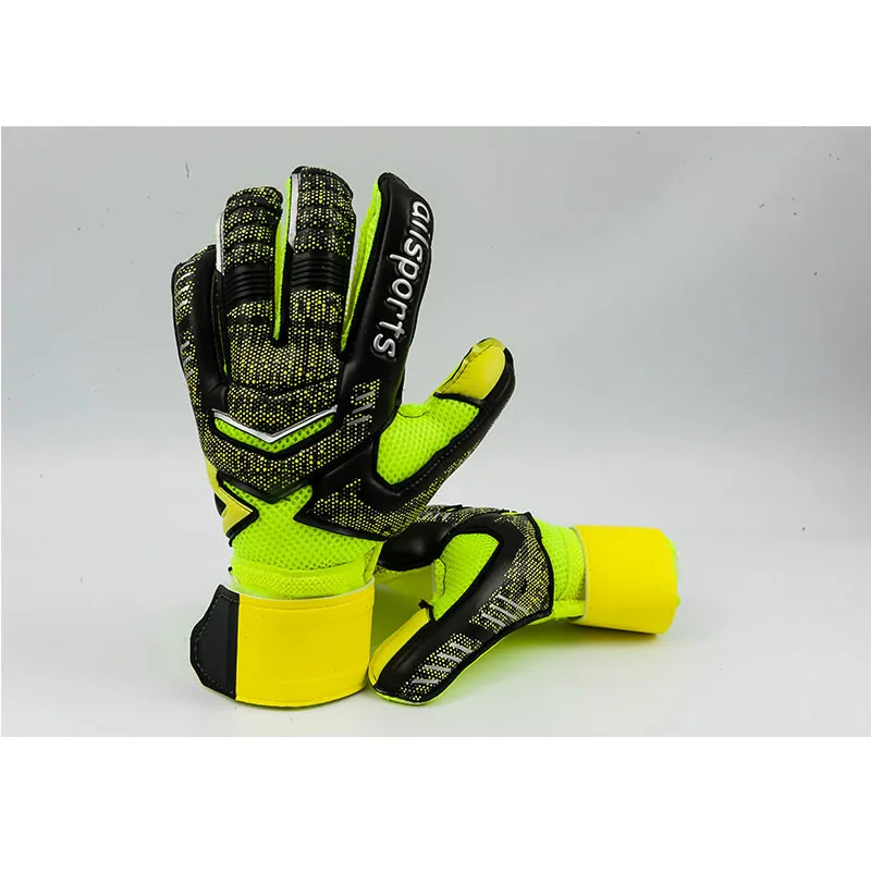 Kids Men Soccer Goalkeeper Gloves 4mm Latex With Finger Protection Children Adults Football Goalie Gloves Protector: green / S
