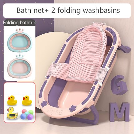 Antiderrapante dobrável portátil plástico pequeno da banheira do banho da criança da banheira do bebê antiderrapante com almofada do bebê por 0-5 anos: purple5