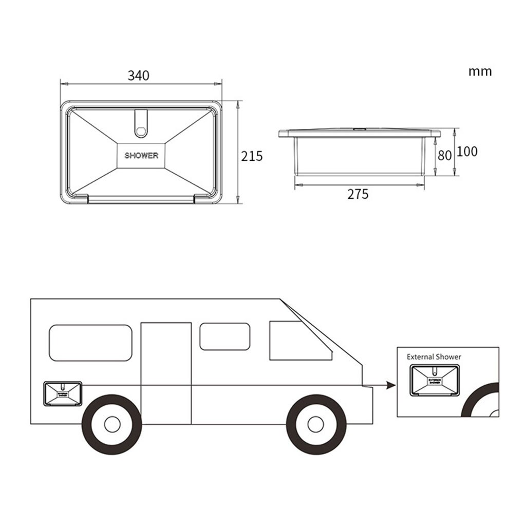 RV Exterior Spray Box 340x215mm Black for RVs, Boats, Campers