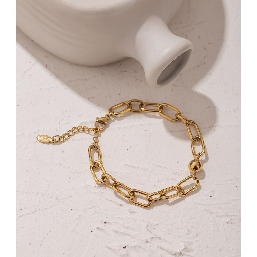 Yhpup, nueva pulsera dorada de acero inoxidable, abalorio de joyería, textura de Metal, pulsera geométrica de muñeca de 14 K para mujer, accesorios de Bisutería