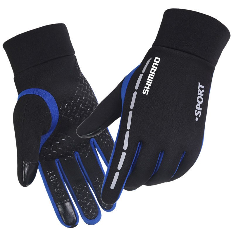 Shimano Full Finger Winter Cycling Gloves Waterproof for Fishing Windproof Anti-Slip Thicken Gloves Warm Durable Ski Gloves: Sky Blue