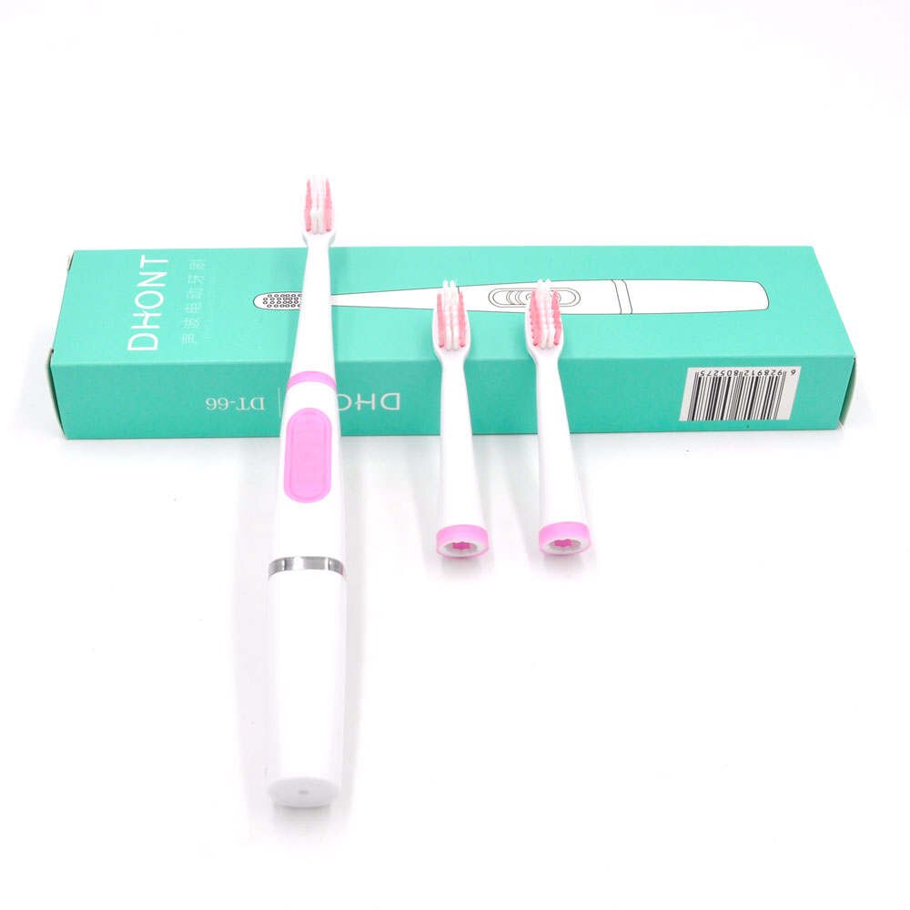 Ultrasound elektrische tandenborstel volwassen elektrische tandenborstel 3 opzetborstels waterdicht Ultrasound oral borstels: Pink