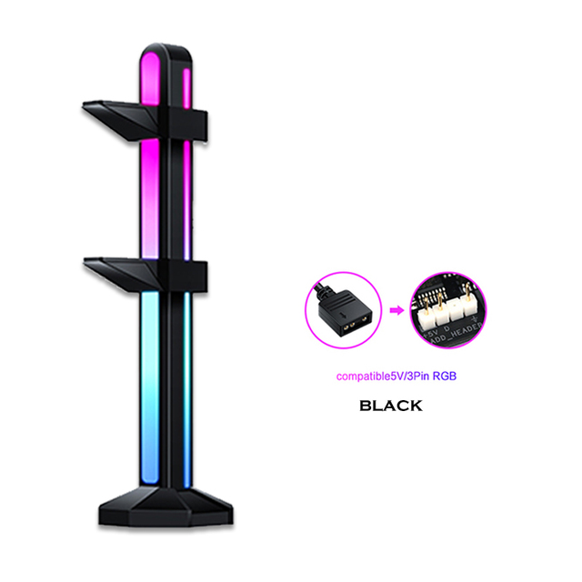 RGB Vertical GPU Support Aluminum Video Graphics Card Jack Bracket,VGA Holder Stand 12V/5V AURA SYNC,Black/White/Pink: Black 5V ARGB