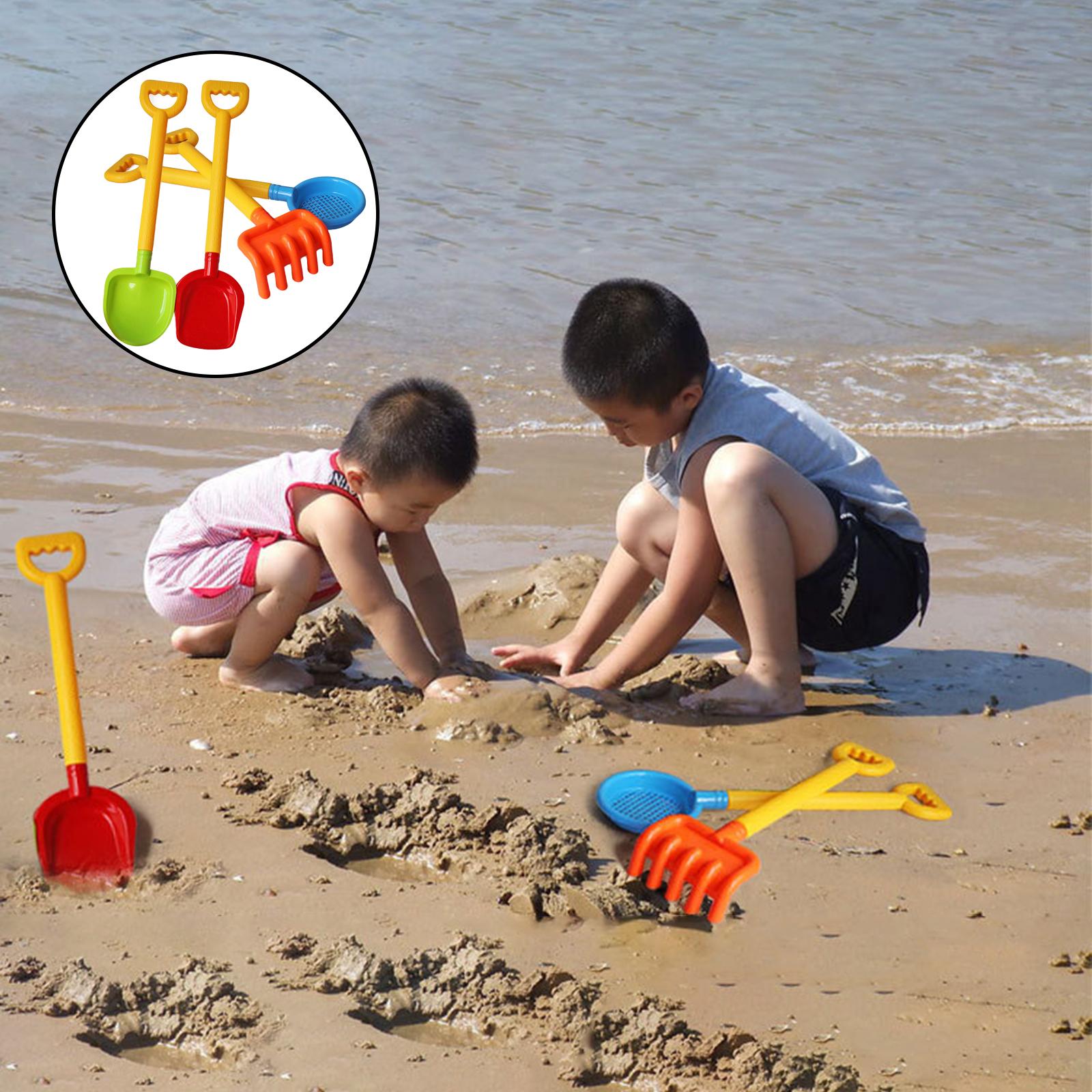 Kids Long Handle Sand Plastic Shovels for Sand &amp; Beach Complete Set Bundle - 4 Pack