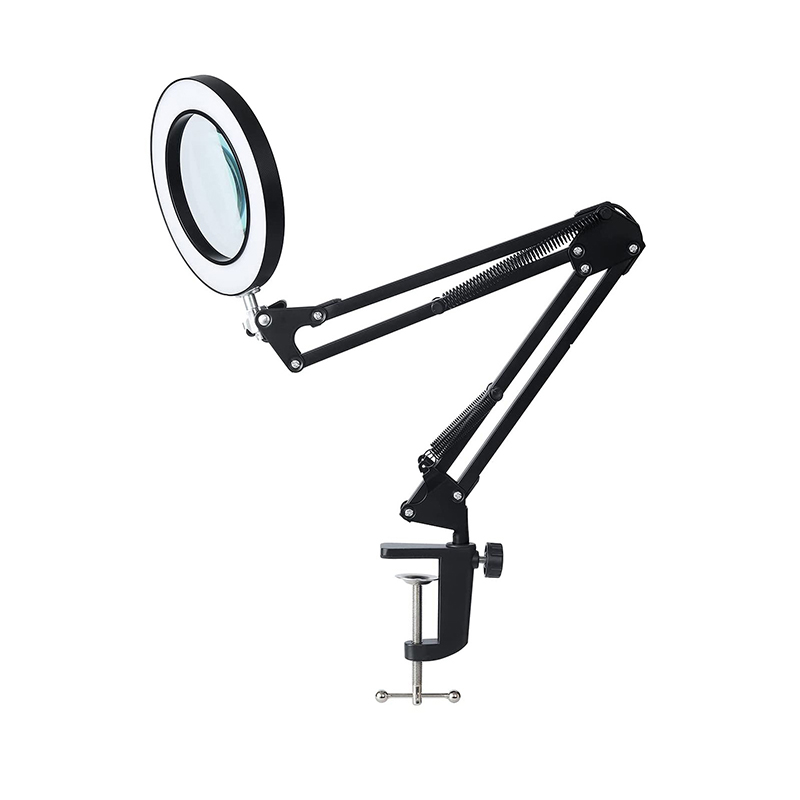 Flexibele Clamp-On Tafellamp Met 10x Vergrootglas Glas Swing Arm Dimbare Verlicht Vergrootglas Led Bureaulamp 3 Kleur modi Lamp