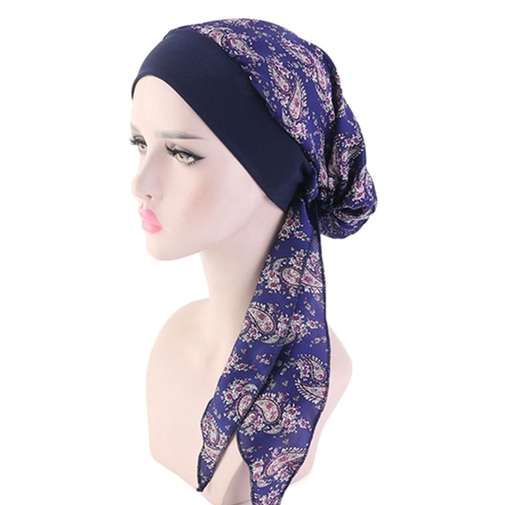 Elastische Verstelbare Hoofddoek Vrouwen Moslim Tulband Hijab Mode Print Pre-Gebonden Hoofddeksels Bandana: 12