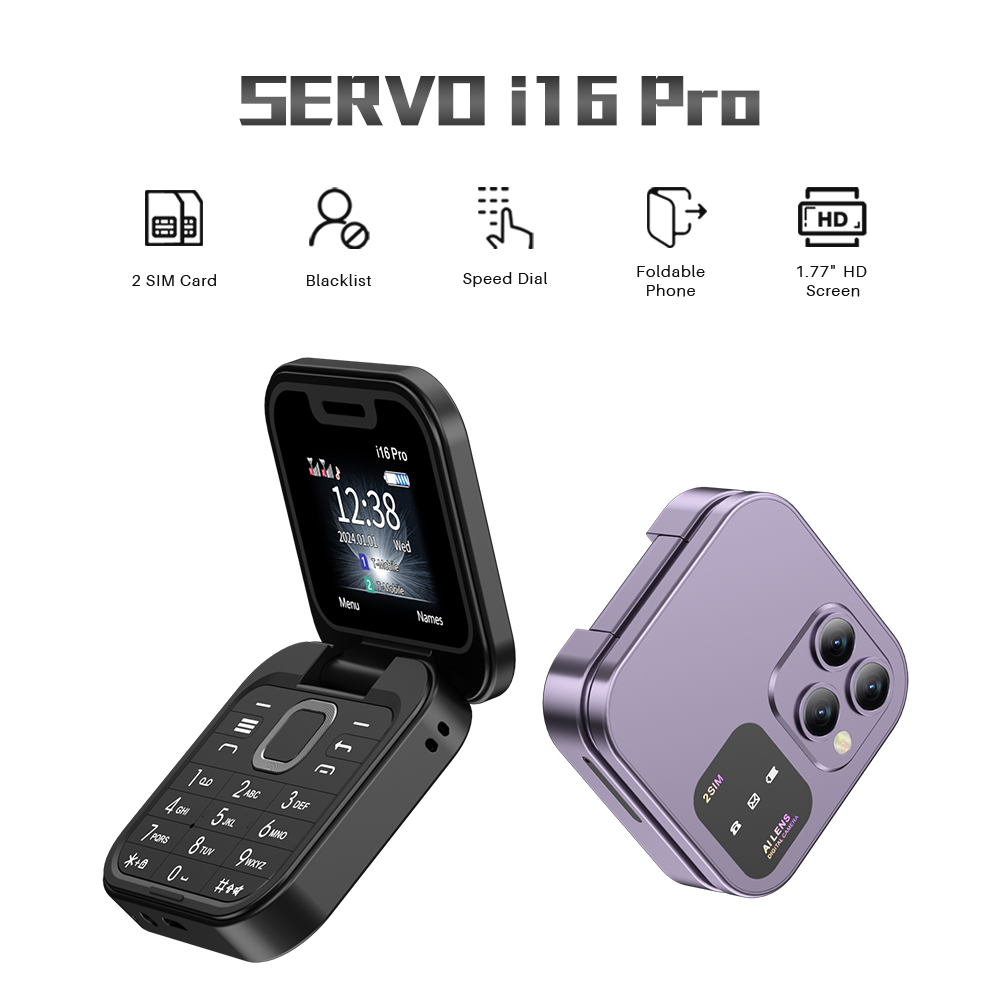 SERVO 2024 Neues Mini-kippen-praktisch FM-Radio Magie Stimme schwarze Liste Geschwindigkeit wählen Vibration 2 SIM-Karte Kleines Anzeige faltbares Telefon