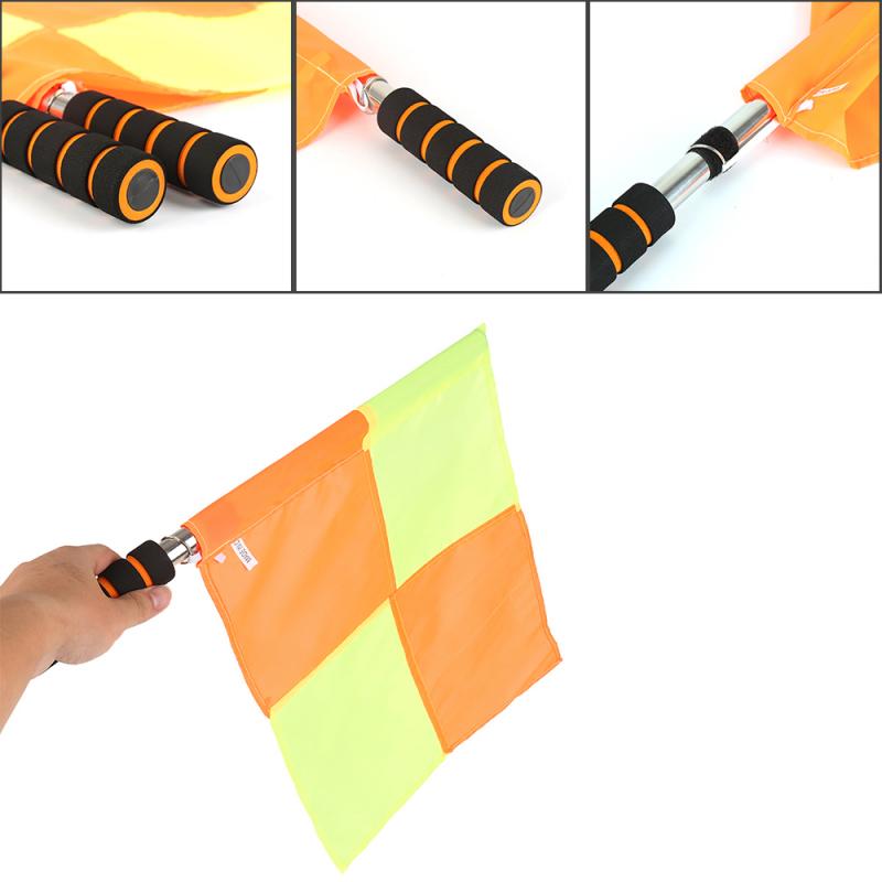 2 Stuks Voetbal Scheidsrechter Vlaggen Grensrechter Vlag Padded Grips Rood En Geel Gevierendeeld Vlag Voetbal Scheidsrechter Vlaggen