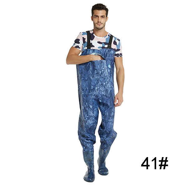Fishing Waders With Wading Pants Boots Nylon + PVC Adjustable Shoulder Strap Lure Fishing Gear Boot Wader A135: shoes size 41 blue
