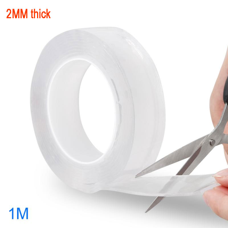 1M Reusable Double-Sided Adhesive Nano Traceless Tape Removable Sticker Washable Adhesive Fastener Tape Glue Transparent Tape: 2MM THICK