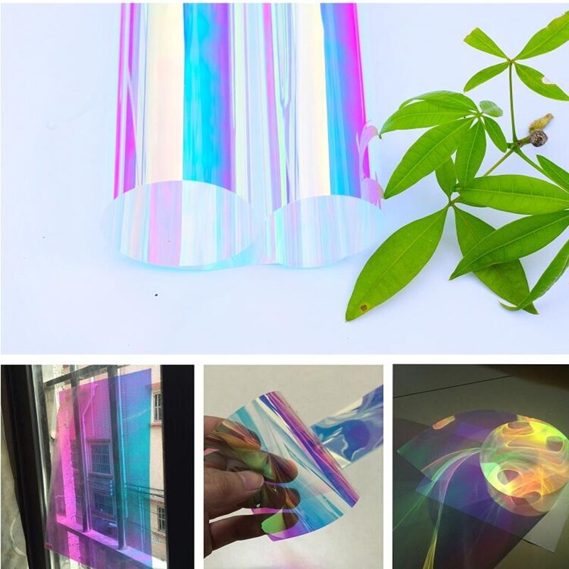 60 " x12 " /152 x 30cm holografisk vinylvindue dekorativ film regnbue blank klar solfarvet film til diy vinduesglas vinyl