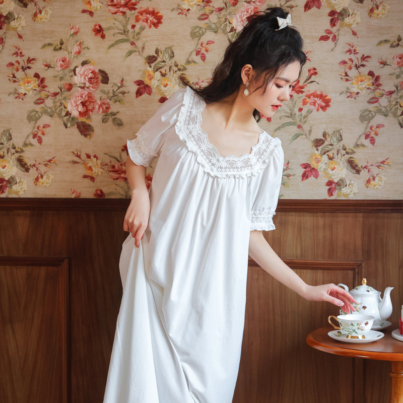 Katoen Nacht Jurk Vrouwen Nachtjapon Victoriaanse Vintage Romantische Nachtjapon Prinses Nachtkleding Peignoir Shirts Lady Chemise Night Gown