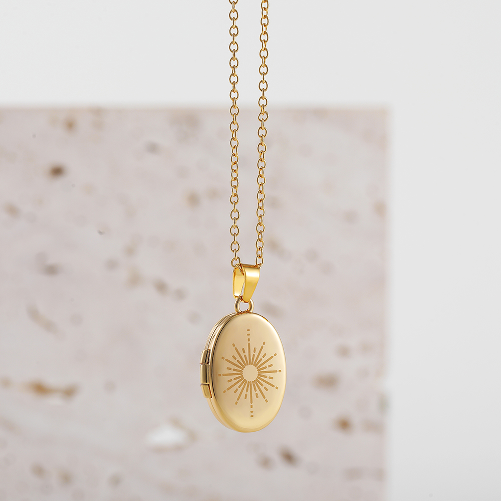 Personalidad Vintage Color dorado Luna mal de ojo marco de fotos medallón abrazadera colgante collar de flores que se puede abrir joyería de acero inoxidable