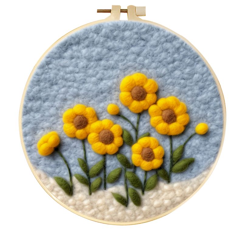 GATYZTORY Wollfilz-Gemälde, DIY-Wollstickerei-einstellen, kreative Blumenlandschaft, Wolle, Nadelfilz, Bild-einstellen, Basteln, Gemälde,: Tran-Gelb