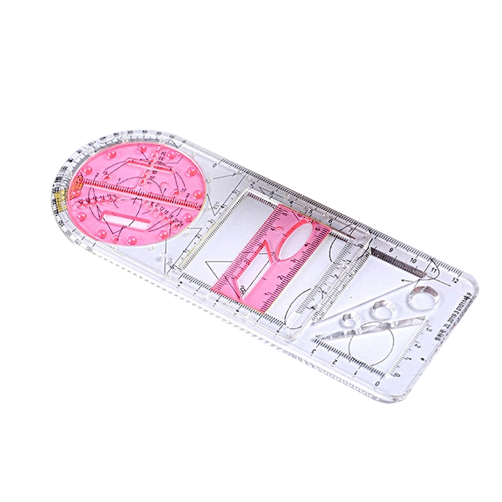Multifunctional Geometric Ruler Geometric Drawing Template Measuring Tool For School Office Supplies PR: Transparent red