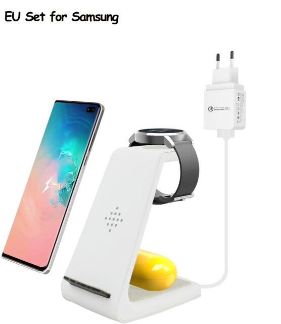 10W Qi Draadloze Snelle Oplader Houder Quick Opladen Stand Type-C 3 In 1 Station Voor Samsung Horloge actieve Galaxy Knoppen IPhone12/11: White EU For Samsung