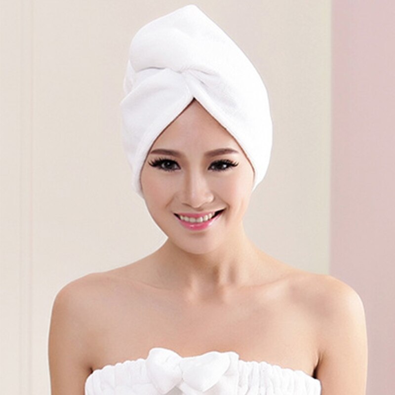 Jones Salethicken Coral Fluwelen Microfiber Haar Handdoek Wrap Twist Super Absorberende Quick Dry Tulband Cap Bad Douche Hoed Met Knop