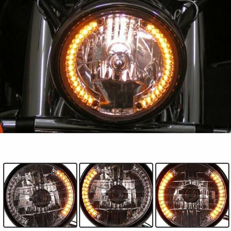 7 "Inch Amber Motorfiets Koplamp Retro Ring Lamp Richtingaanwijzer Voor Harley Chopper Cafe Racer Bobber Motor Koplamp