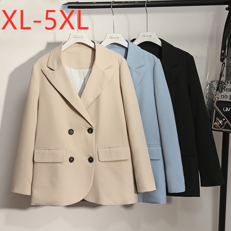 Dame efterår vinter plus size blazer til kvinder stor afslappet løs langærmet lomme kakiblå blazer frakke 3xl 4xl 5xl