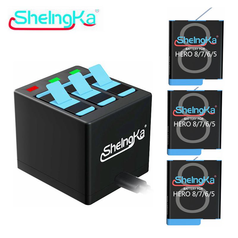 Original SheIngKa Hero8/7/6/5 Smart IC Battery+3 Slot Storage Charger For GoPro Hero 5 6 7 Hero 8 Black Battery Accessories