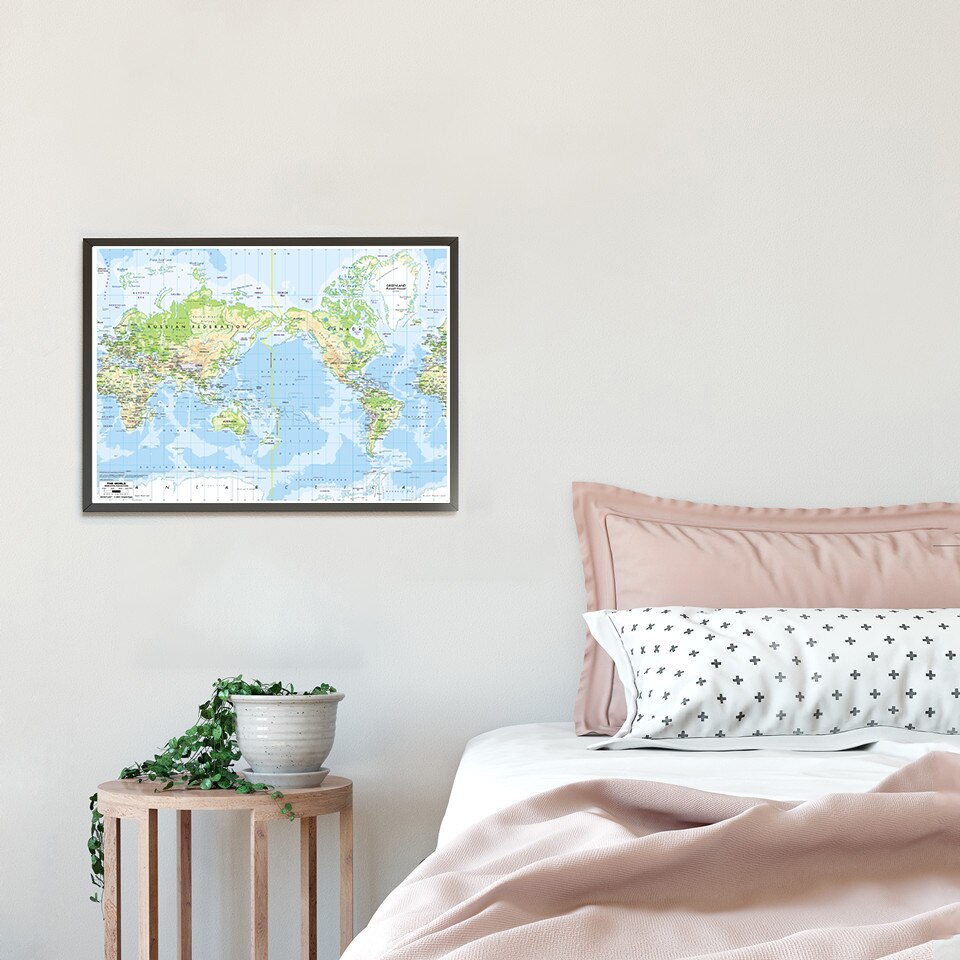 59*42cm Terrain Map of The World Study Supplies for Geographical Research Canvas Painting Wall Poster Classroom Home Decor