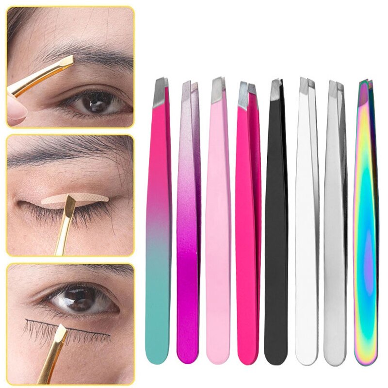 Wenkbrauw Pincet Schuine Rvs Ontharing Wenkbrauw Knijpen Tang Comedondrukker Multifunctionele Makeup Tools