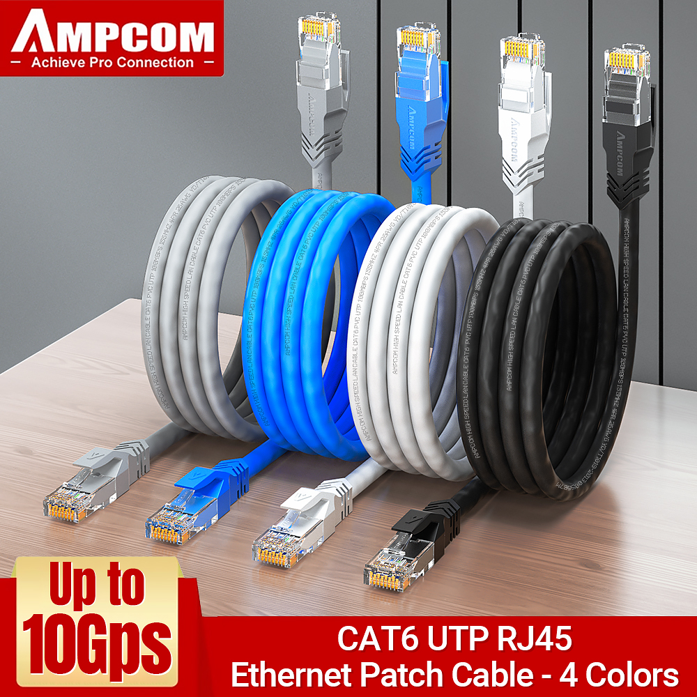 Kabel Ethernet AMPCOM RJ45, kabel Cat6 Lan (24AWG) UTP CAT 6 RJ 45 Kabel sieciowy Patch Cord do komputerów stacjonarnych Modem Router